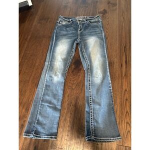 Rebel & Soul Womens Bootcut Jeans Size 12 Medium Wash Embellished Cross Pockets